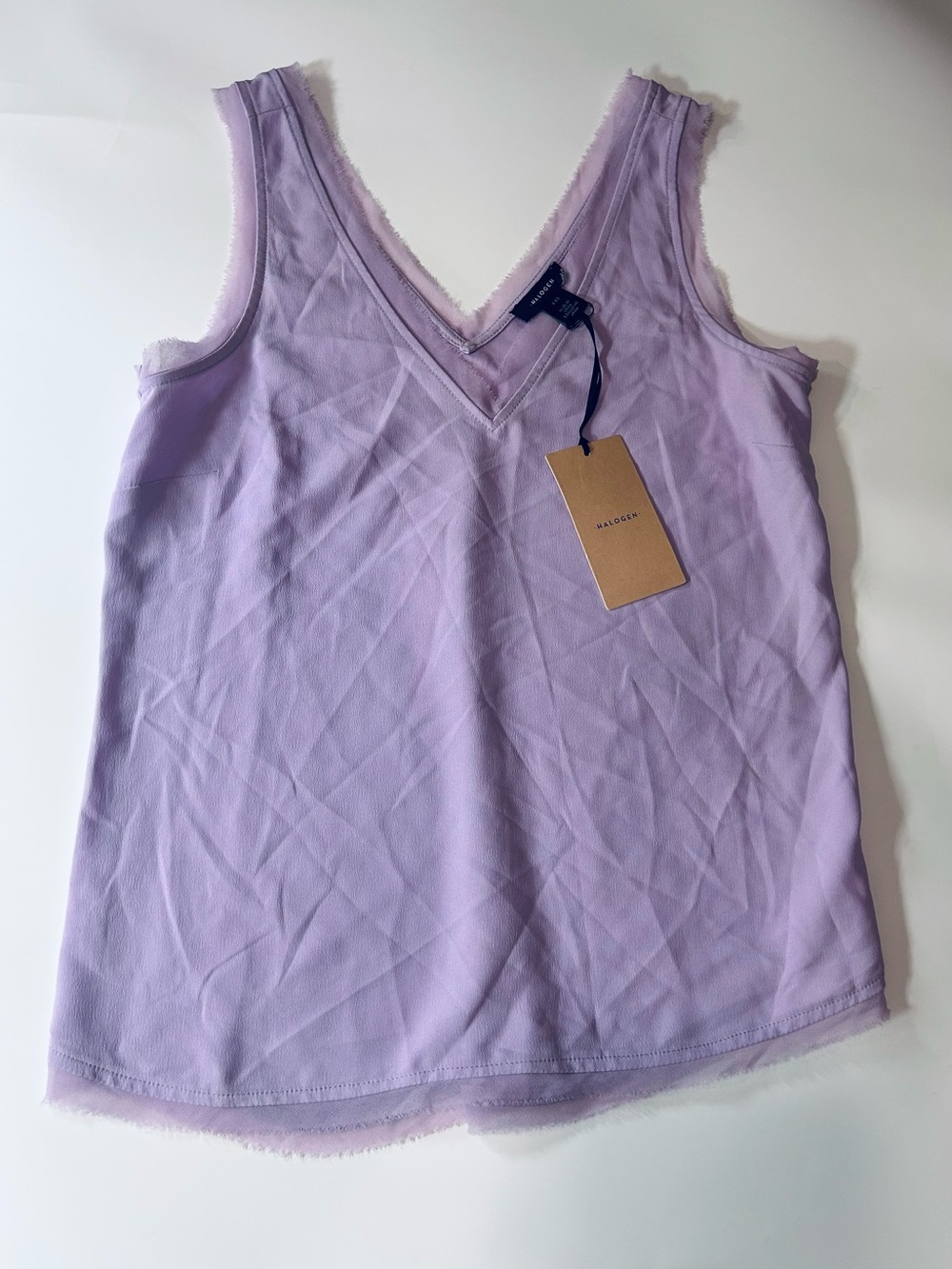 Halogen Lavender Raw Edge V-Neck Chiffon Tank Top Size XXS